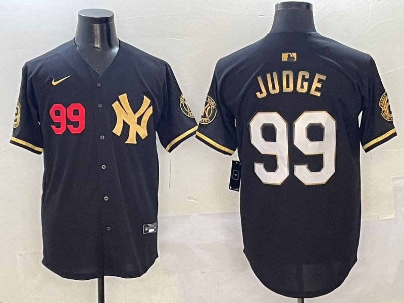 Men New York Yankees 99 Judge Black Gold Five generations Nike 2025 MLB Jersey style 5